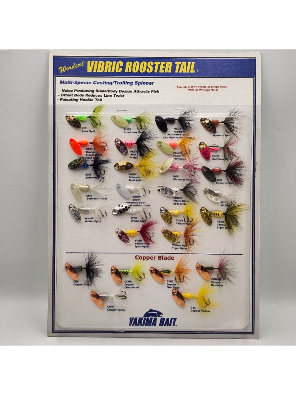Yakima Bait Wordens Rooster Tail Spinner Sample Display Board 820092